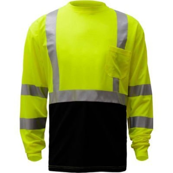 Gss Safety GSS Safety 5113, Class 3, Microfiber Birdseye Long Sleeve T-Shirt W/ Black Bottom, Lime, 5XL 5113-5XL